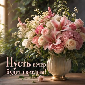 Открытка доброго вечера с цветами