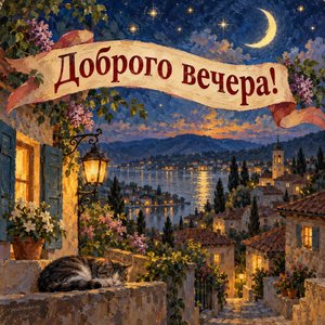 Открытка «Доброго вечера!» с луной и звёздами