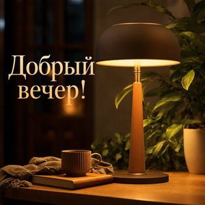 Открытка доброго вечера с настольной лампой