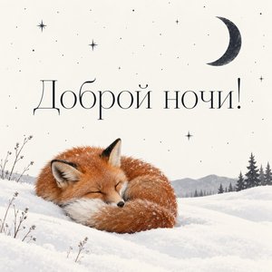 Открытка «Доброй ночи!» со спящей лисичкой