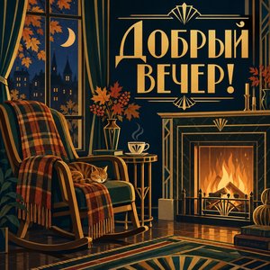 Открытка «Добрый вечер!» с камином