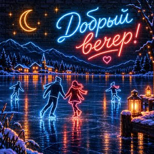 Открытка «Добрый вечер!» с катком на озере