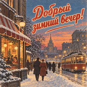 Открытка «Добрый зимний вечер!» с зимним городом