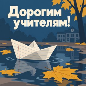 Открытка «Дорогим учителям!» с корабликом из тетради