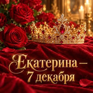 Открытка «Екатерина — 7 декабря» с короной и красными розами