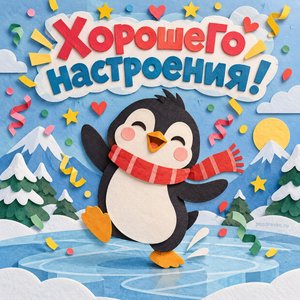 Открытка «Хорошего настроения!» с пингвином