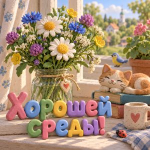 Открытка «Хорошей среды!» с полевыми цветами