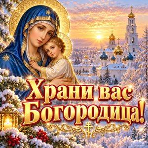 Открытка «Храни вас Богородица!» с монастырём