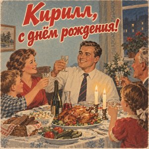Открытка «Кирилл, с днём рождения!» Кириллу с семейным ужином