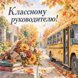 Открытка «Классному руководителю!» со школьным автобусом