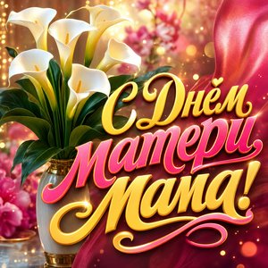 Открытка ко Дню матери с белыми каллами в вазе