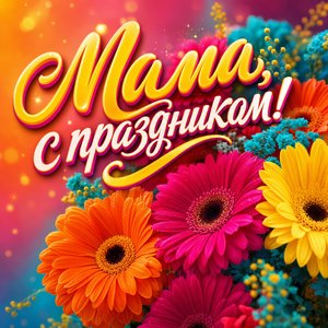 Открытка ко Дню матери с ярким букетом гербер Открытка ко Дню матери с ярким букетом гербер