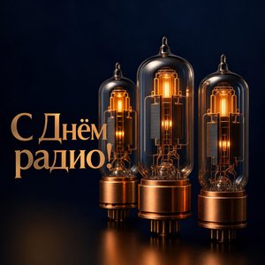 Открытка ко Дню радио с радиолампами