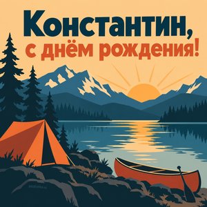 Открытка «Константин, с днём рождения!» Константину с каноэ