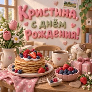 Открытка «Кристина, с днём рождения!» Кристине с праздничным завтраком