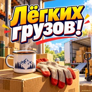 Открытка «Лёгких грузов!» с чаем и перчатками