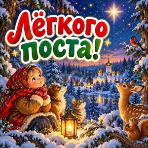 Открытка «Лёгкого поста!» со звездой над лесом