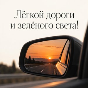 Открытка «Лёгкой дороги и зелёного света!» с зеркалом заднего вида