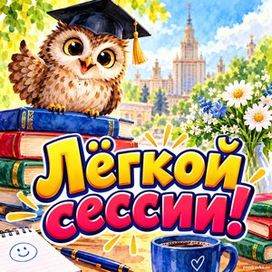 Открытка «Лёгкой сессии!» с совой в шапочке