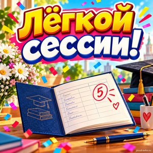 Открытка «Лёгкой сессии!» с зачёткой