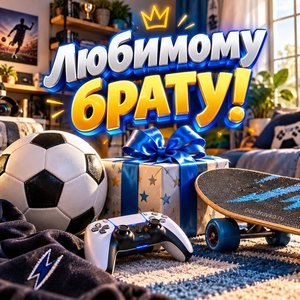 Открытка «Любимому брату!» с мячом и геймпадом
