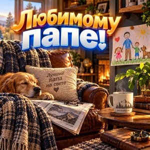 Открытка «Любимому папе!» с детским рисунком