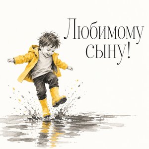 Открытка «Любимому сыну!» с прыжками по лужам
