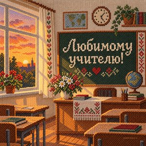 Открытка «Любимому учителю!» с классом на закате