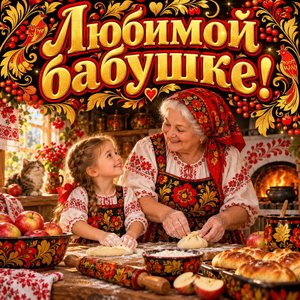 Открытка «Любимой бабушке!» с пирогами на кухне
