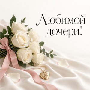 Открытка «Любимой дочери!» с белыми розами и медальоном