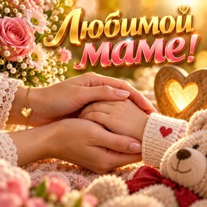 Открытка «Любимой маме!» с руками мамы и ребёнка