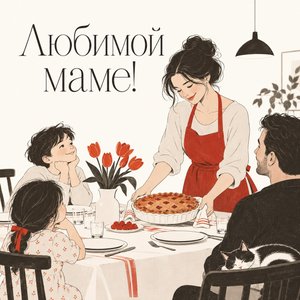 Открытка «Любимой маме!» с семейным ужином