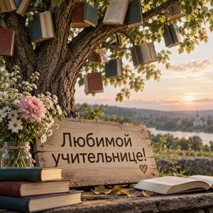Открытка «Любимой учительнице!» с деревом знаний