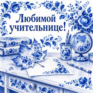 Открытка «Любимой учительнице!» с кленовым листом и письмом