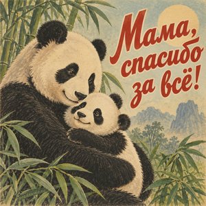 Открытка «Мама, спасибо за всё!» с пандой и пандёнком