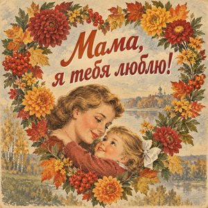 Открытка «Мама, я тебя люблю!» с венком-сердцем