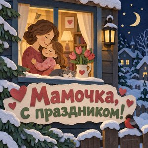 Открытка «Мамочка, с праздником!» с окном родного дома