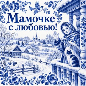 Открытка «Мамочке с любовью!» с мамой на крыльце