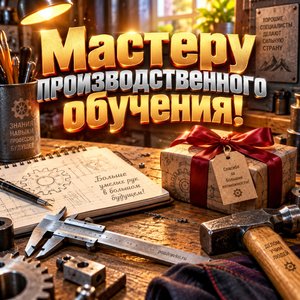 Открытка «Мастеру производственного обучения!» с верстаком и инструментами Открытка «Мастеру производственного обучения!» с верстаком и инструментами