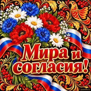 Открытка «Мира и согласия!» с букетом-триколором