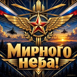 Открытка «Мирного неба!» с эмблемой с крыльями