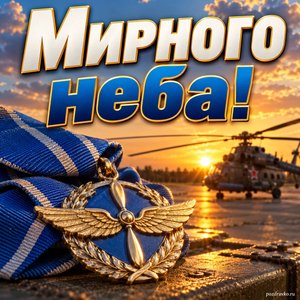 Открытка «Мирного неба!» с медалью
