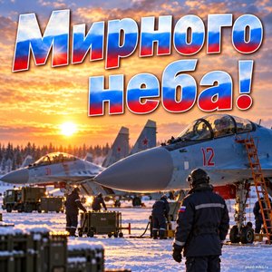 Открытка «Мирного неба!» с самолётами на аэродроме
