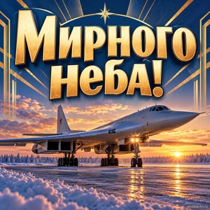 Открытка «Мирного неба!» с самолётом на аэродроме