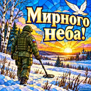 Открытка «Мирного неба!» с сапёром