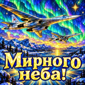 Открытка «Мирного неба!» с северным сиянием