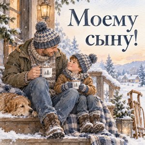Открытка «Моему сыну!» с какао на крыльце