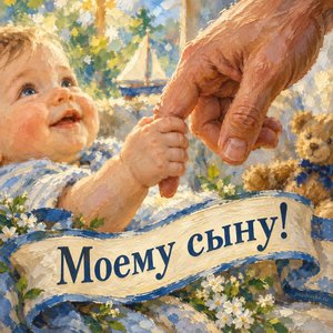 Открытка «Моему сыну!» с ладошкой в руке папы