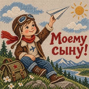 Открытка «Моему сыну!» с юным пилотом