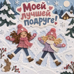 Открытка «Моей лучшей подруге!» со снежными ангелами